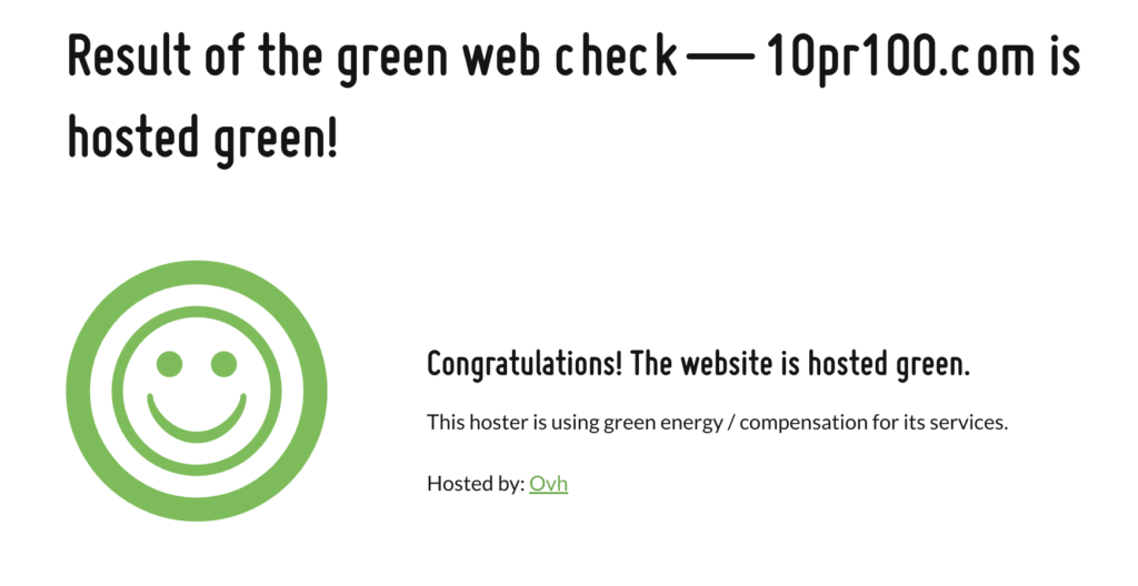 Test de l'URL du site de 10pr100.com pour savoir si l'hébergeur de ce site est vert.